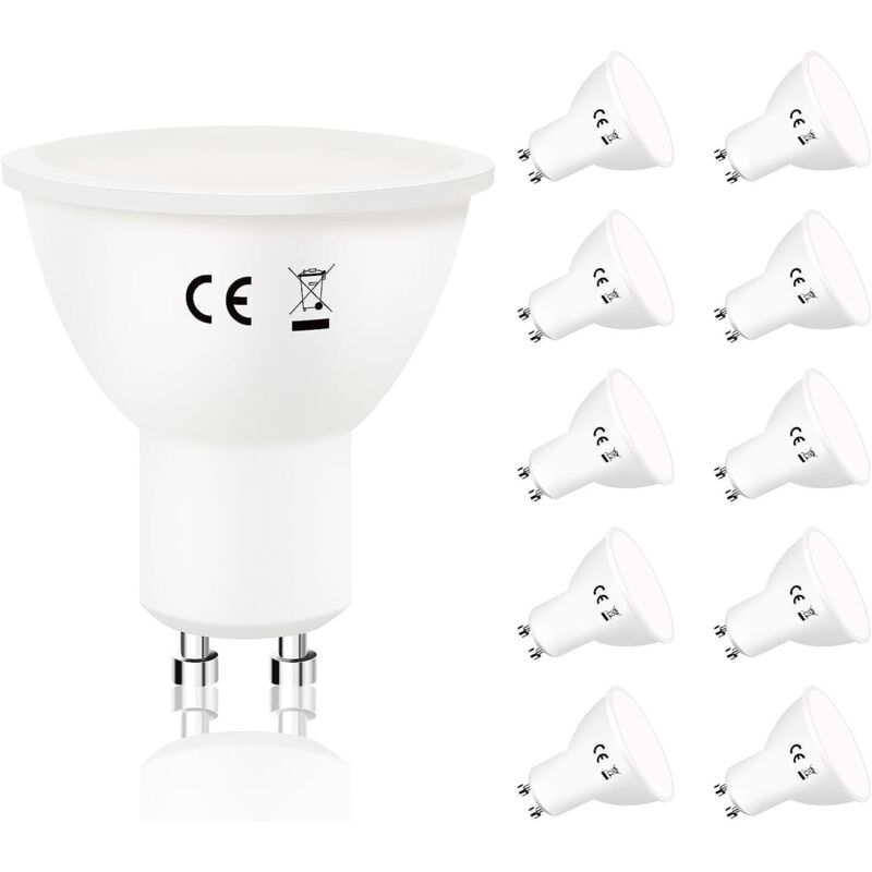 foto del prodotto lampadina led gu10 bianco freddo 6w confezione da 10 gbly sostituisce una lampadina da 60w lampada a risparmio energetico 5000k angolo del spot non