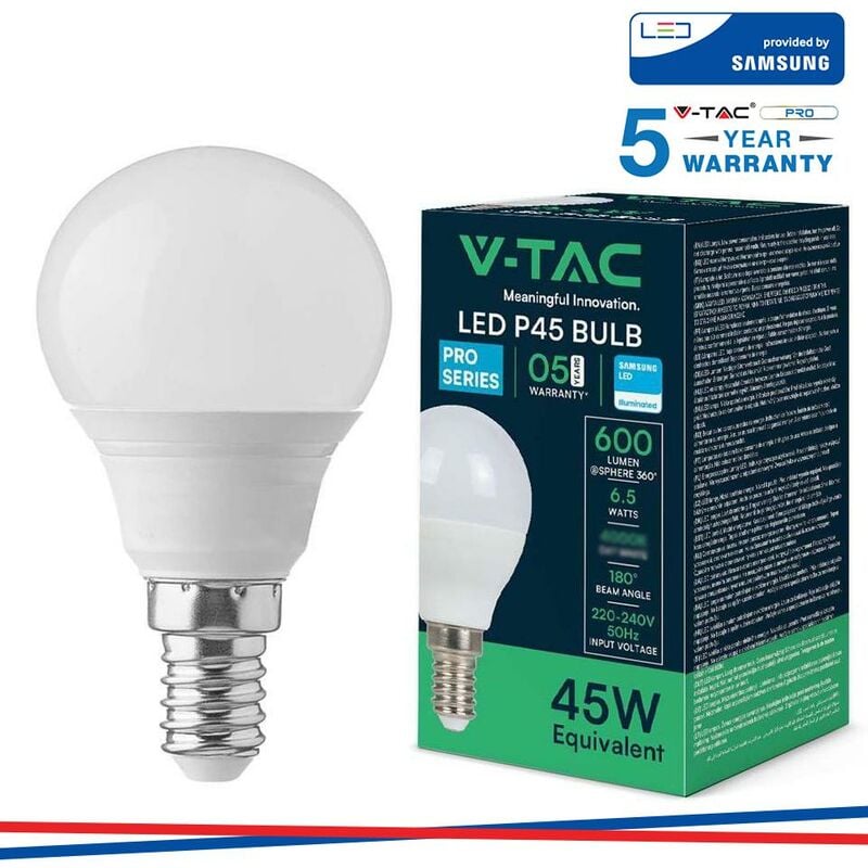foto del prodotto lampadina led p45 v tac chip samsung e14 6,5w 3000k vt 270 n 863 21863