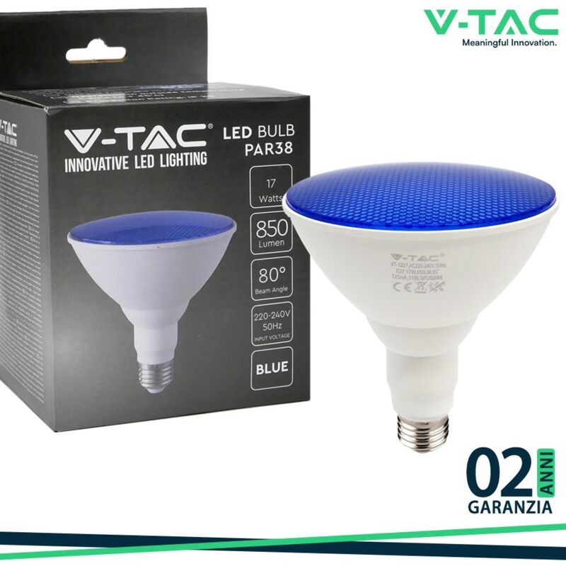 foto del prodotto lampadina led par38 v-tac 17w e27 luce blu vt-1227 - 92066