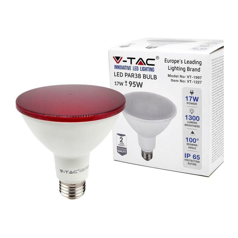 foto del prodotto lampadina led par38 v-tac 17w e27 luce rossa- vt-1227 -92065