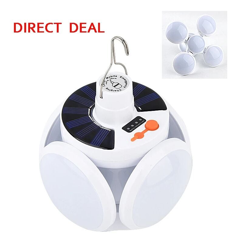 foto del prodotto lampadina led portatile pieghevole alimentata ad energia solare, illuminazione di emergenza impermeabile per esterni, con caricabatterie usb, ideale