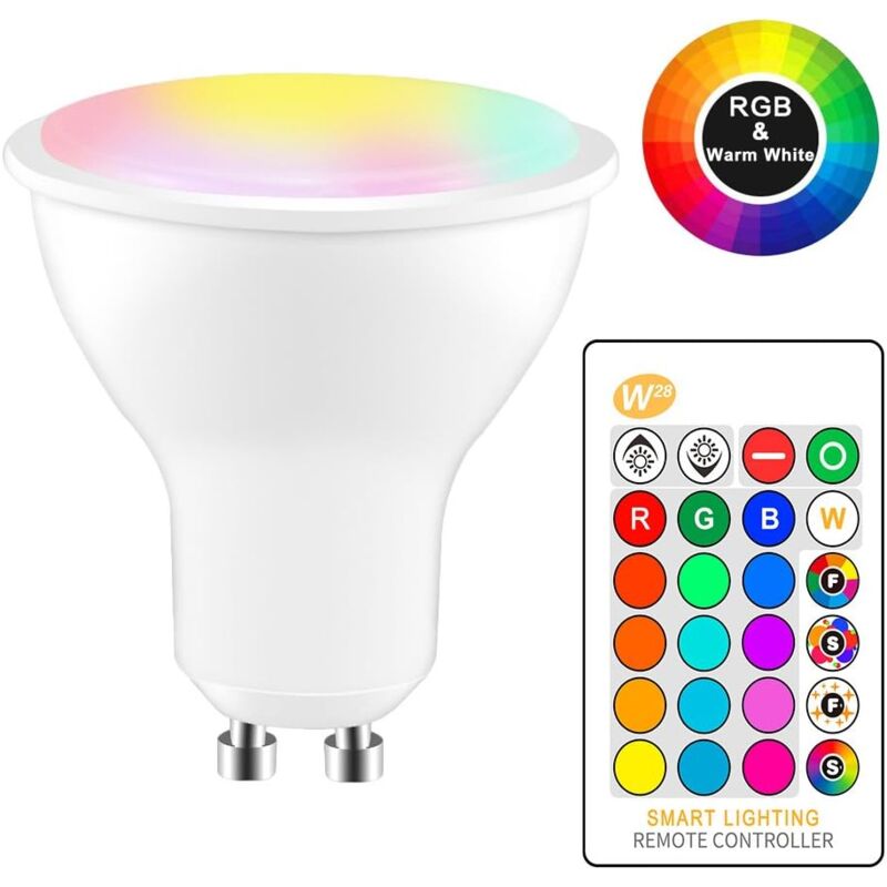 foto del prodotto lampadina led rgbw da 5 w gu10 con cambio colore, illuminazione d atmosfera, lampada led con flash stroboscopico, modalit dissolvenza, luci