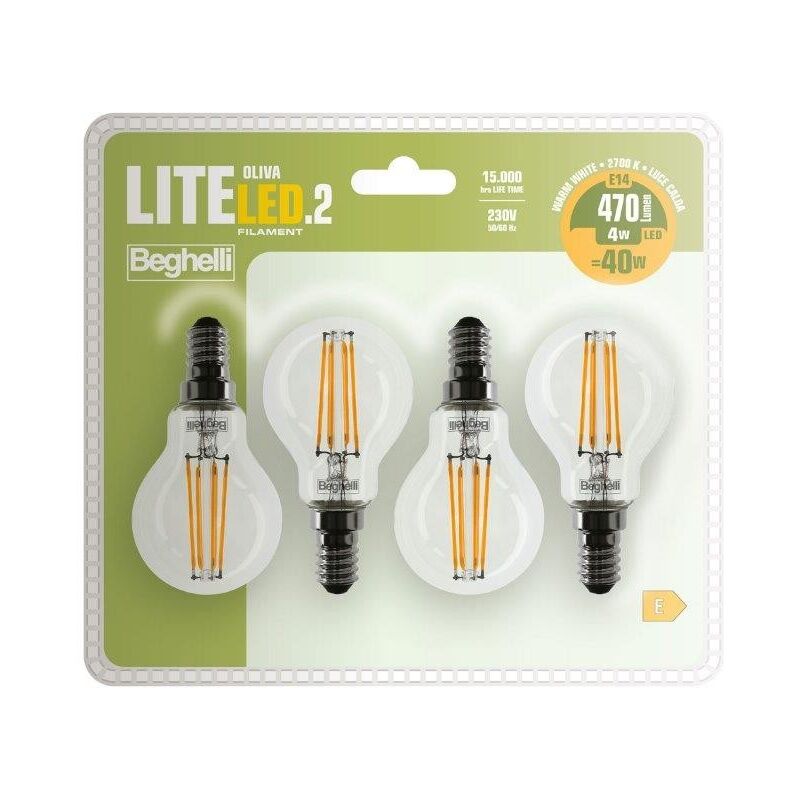 foto del prodotto lampadina led sfera beghelli trasparente 4,0 w 40 w e14 2.700 k pz 4