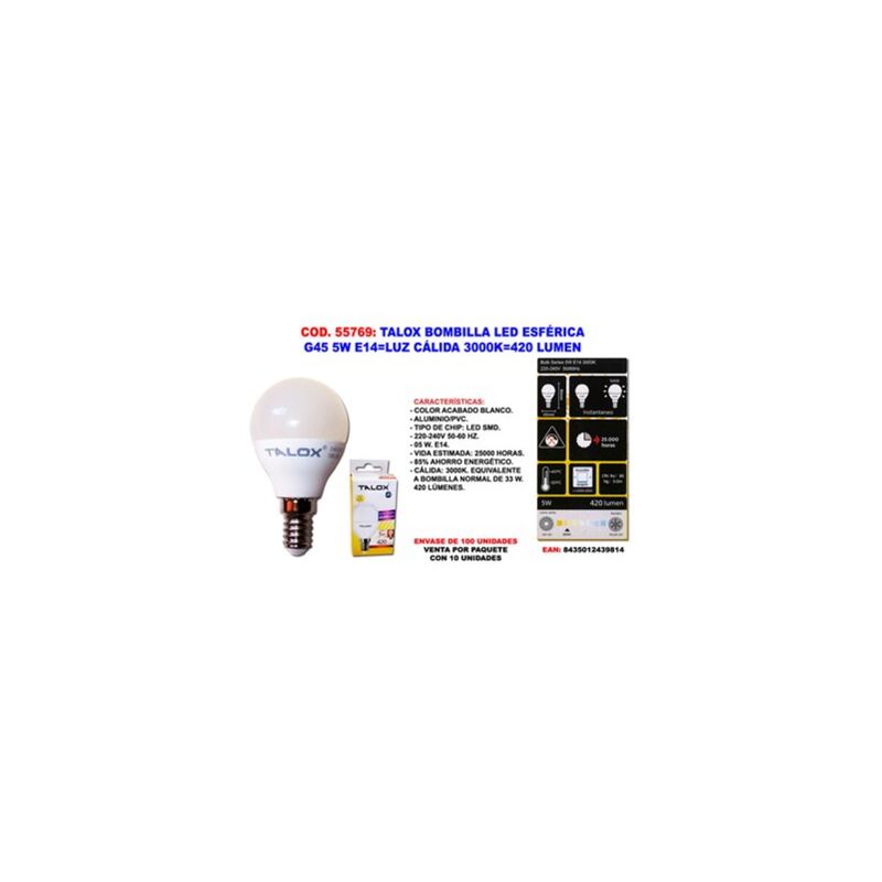 foto del prodotto lampadina led sferica g45 5w e14 luce calda 3000k 420 lumen