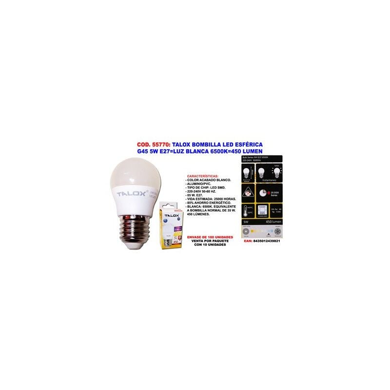 foto del prodotto lampadina led sferica g45 5w e27 bianca 6500k 450 lumen