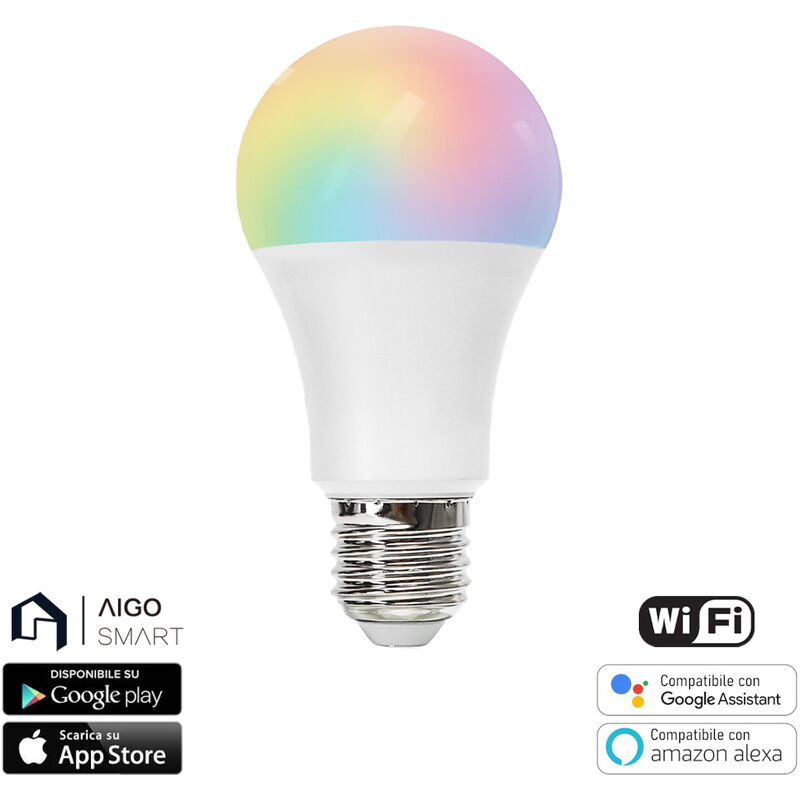 foto del prodotto lampadina led smart a60 e27 15w wifi rgb cct luce regolabile e dimmerabile aigostar