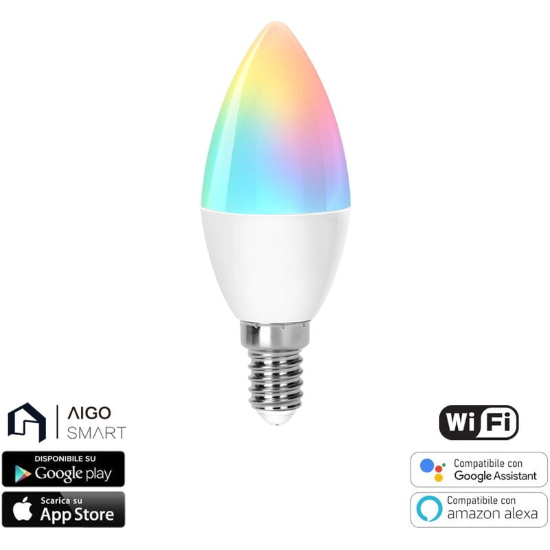 foto del prodotto lampadina led smart c37 6,5w wifi rgb cct luce regolabile e dimmerabile aigostar