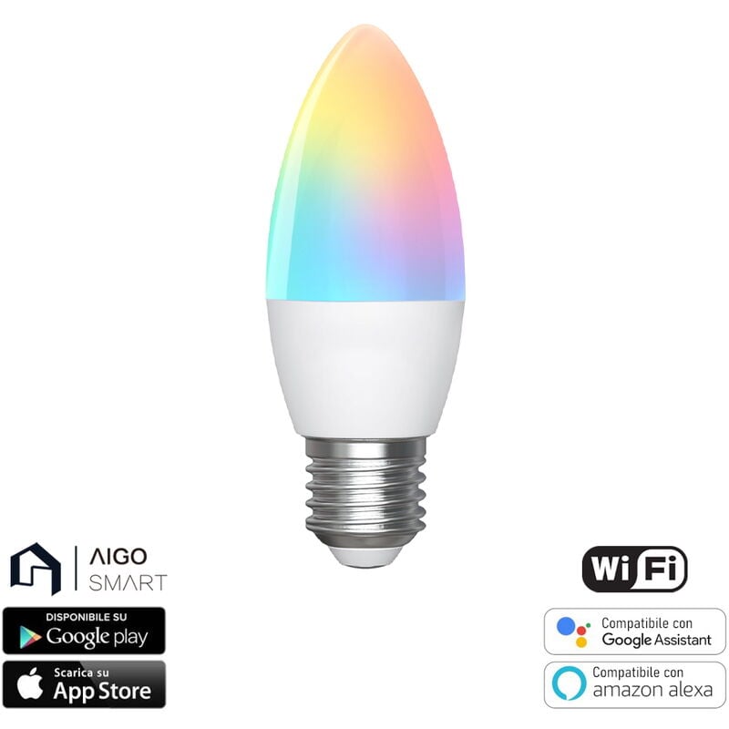 foto del prodotto lampadina led smart c37 e27 6,5w wifi rgb cct luce regolabile e dimmerabile aigostar