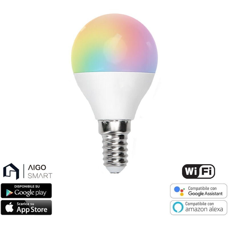 foto del prodotto lampadina led smart g45 e14 6,5w wifi rgb cct luce regolabile e dimmerabile aigostar