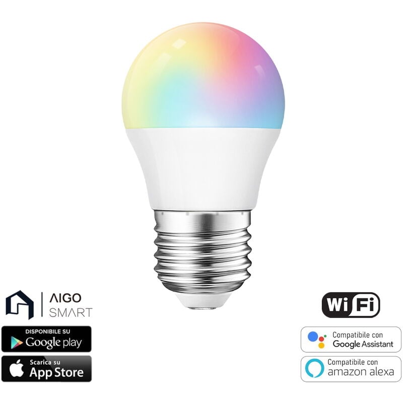 foto del prodotto lampadina led smart g45 e27 6,5w wifi rgb cct luce regolabile e dimmerabile aigostar