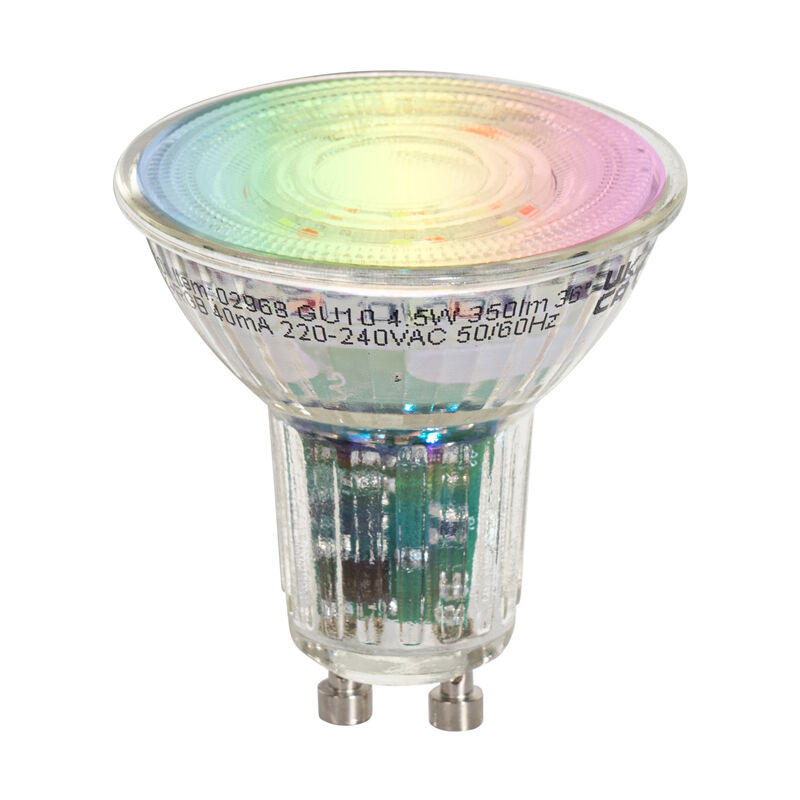 foto del prodotto lampadina led smart gu10 50 trasparente rgbw 4.5w 350 lm 2700 6000k luedd