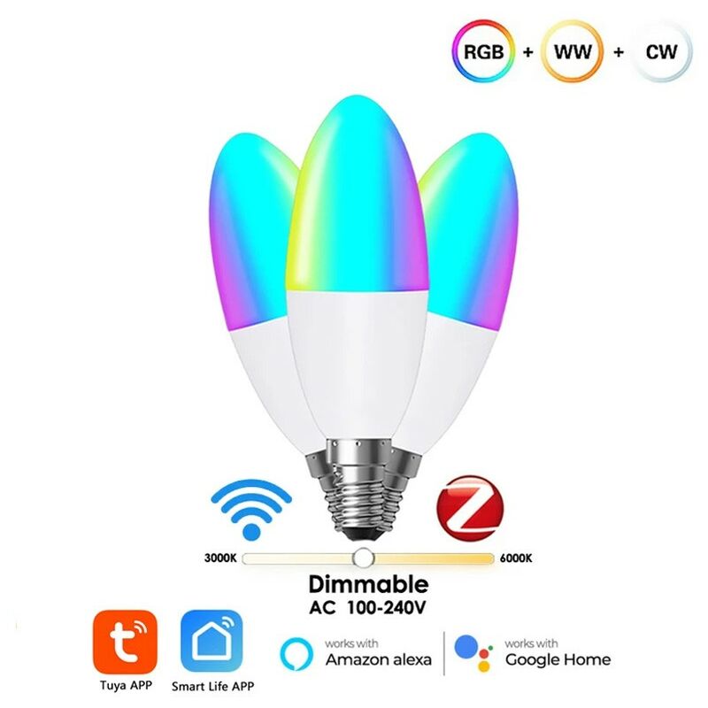 foto del prodotto lampadina led smart zigbee e14 a candela rgbcw tuya