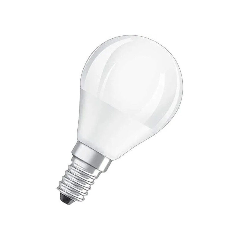 foto del prodotto lampadina led smerigliata a sfera e27, 4,9w, bianco caldo.