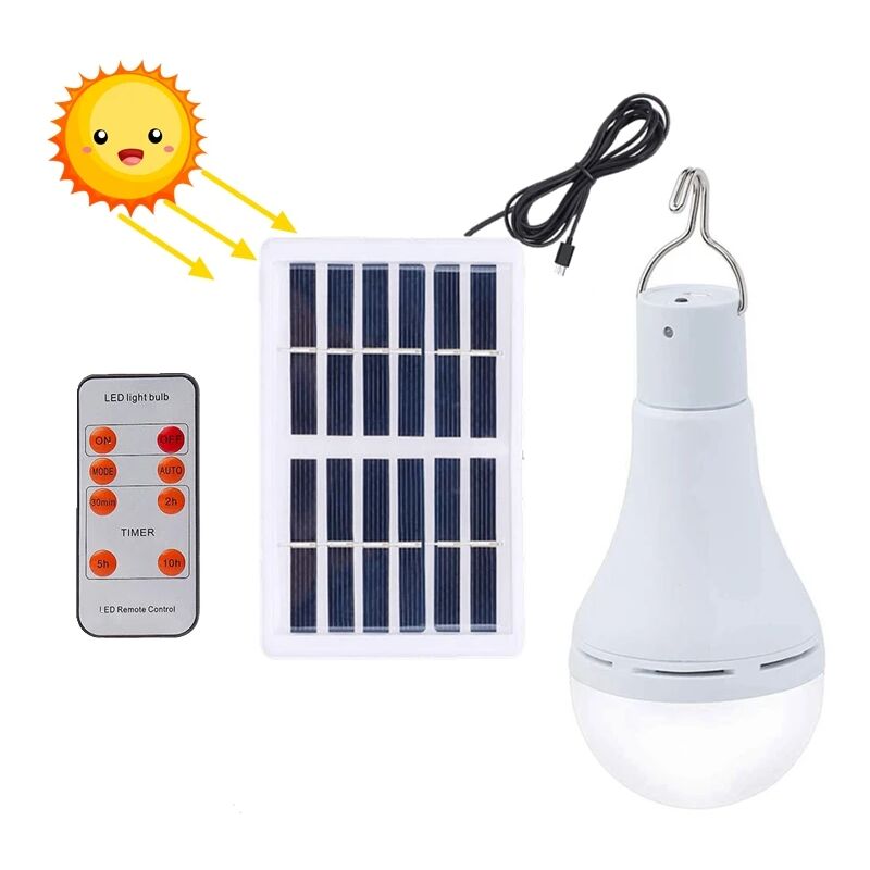 foto del prodotto lampadina led solare impermeabile con telecomando e timer luci da giardino esterne per escursionismo