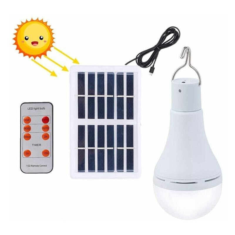foto del prodotto lampadina led solare impermeabile con telecomando e timer luci da giardino esterne per escursionismo
