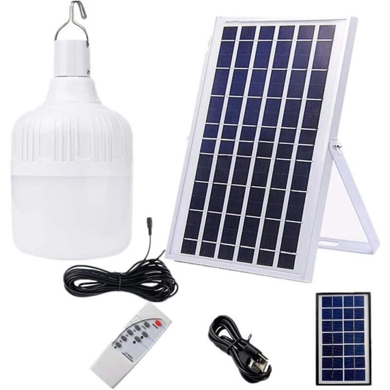 foto del prodotto lampadina led solare portatile, ricaricabile, con pannello solare, per campeggio, pesca, emergenza, capanno da giardino 100 w 