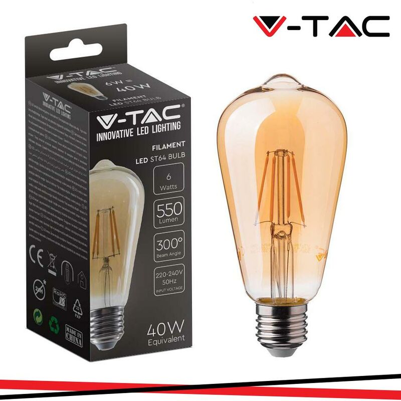 foto del prodotto lampadina led st64 v tac 6w e27 2200k ambra vt 1966 n 4362 214362