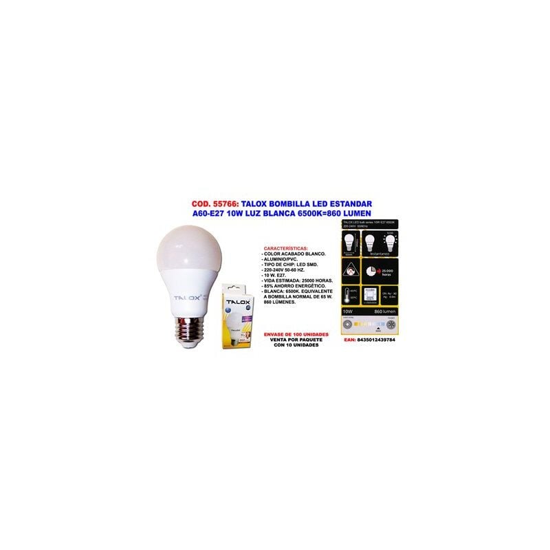 foto del prodotto lampadina led standard a60 e27 10w luce bianca 6500k 860 lumen