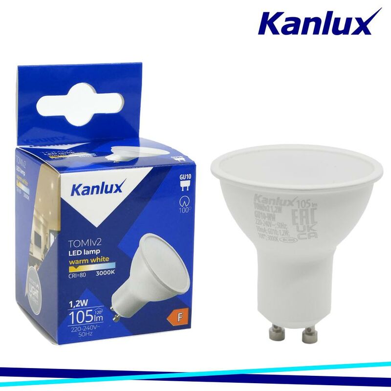 foto del prodotto lampadina led tomiv2 1,2w gu10 ww kanlux luce calda