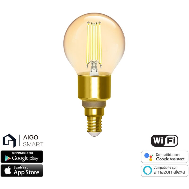 foto del prodotto lampadina led vintage a filamento smart g45 e14 4,5w wifi cct luce regolabile e dimmerabile aigostar