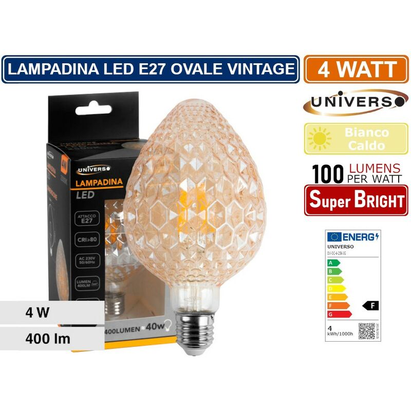 foto del prodotto lampadina led vintage a forma di pigna e27 4w vetro ambrato luce calda 2500k pub taverne