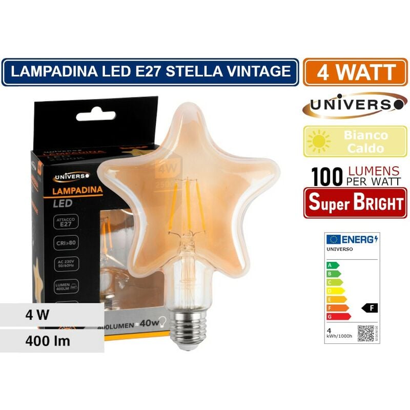 foto del prodotto lampadina led vintage a forma di stella e27 4w vetro ambrato filamento luce calda 2500k pub taverne