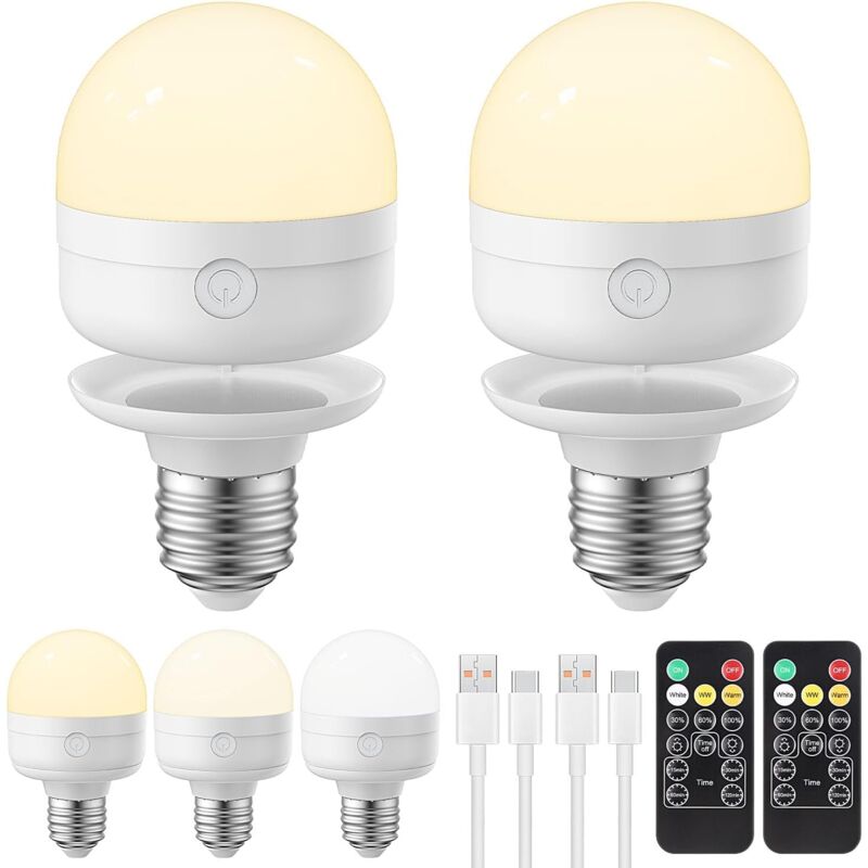 foto del prodotto lampadina ricaricabile tramite usb con telecomando, timer e 3 temperature di colore, lampadine dimmerabili e27 da 5 w a batteria, lampadina led di