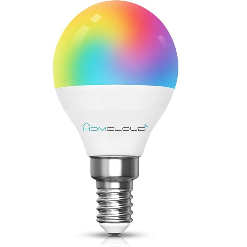 foto del prodotto lampadina smart wi fi intelligente led multicolore bianco caldo e14 g45 dimmerabile, controllo remoto con app, smart life, alexa o google homcloud