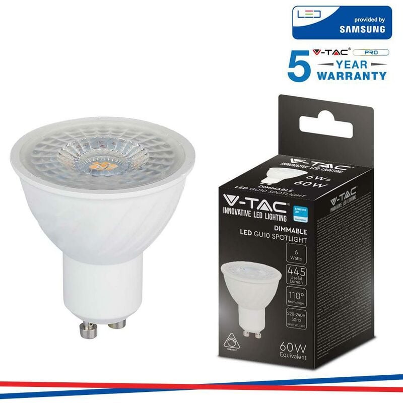 foto del prodotto lampadina spot led v tac 6w 3000k gu10 dimmerabile vt 227d n 195 21195