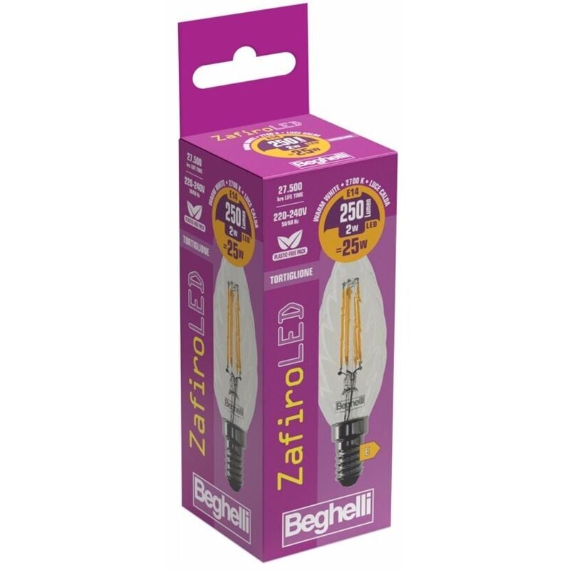 foto del prodotto lampadina tortiglione zafiro led e14 2w 2700k