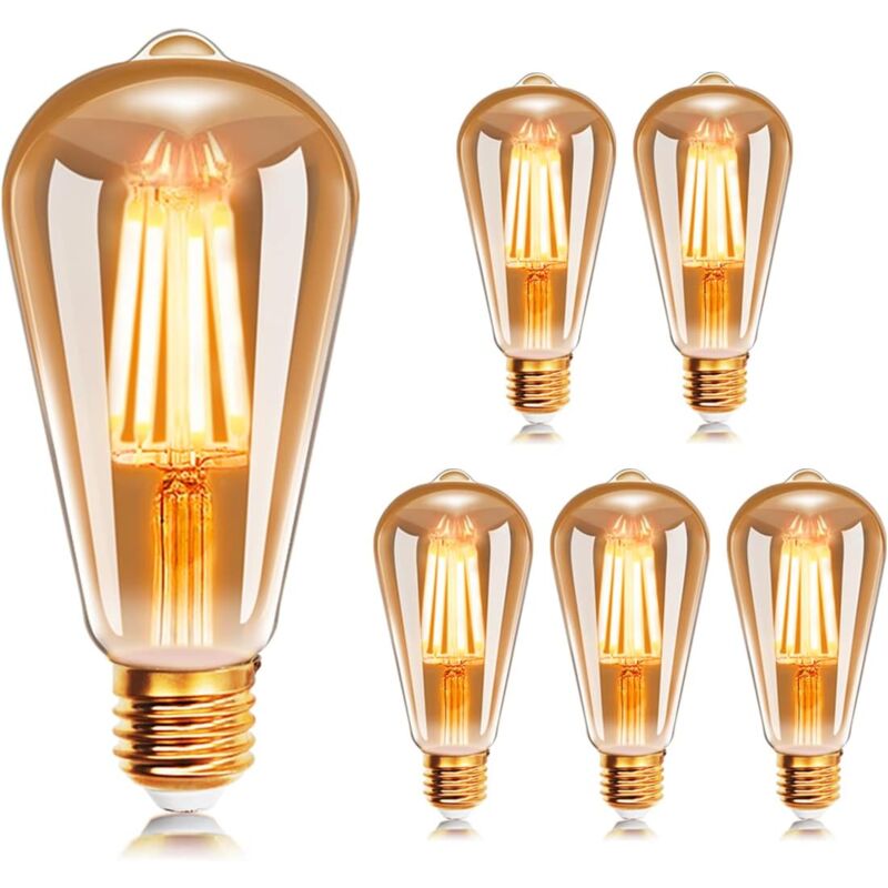 foto del prodotto lampadina vintage e27, confezione da 6 lampadine led vintage e27 edison, lampadine led decorative, lampada decorativa retr , filamento bianco caldo