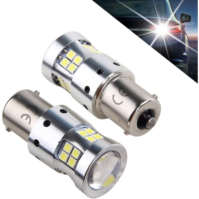 foto del prodotto lampadine a led 1156 p21w ba15s 1141 7506 12v 24v 30v per auto e moto, 1300lm, con lente del proiettore, bianco 6000k per fanale posteriore, luce di