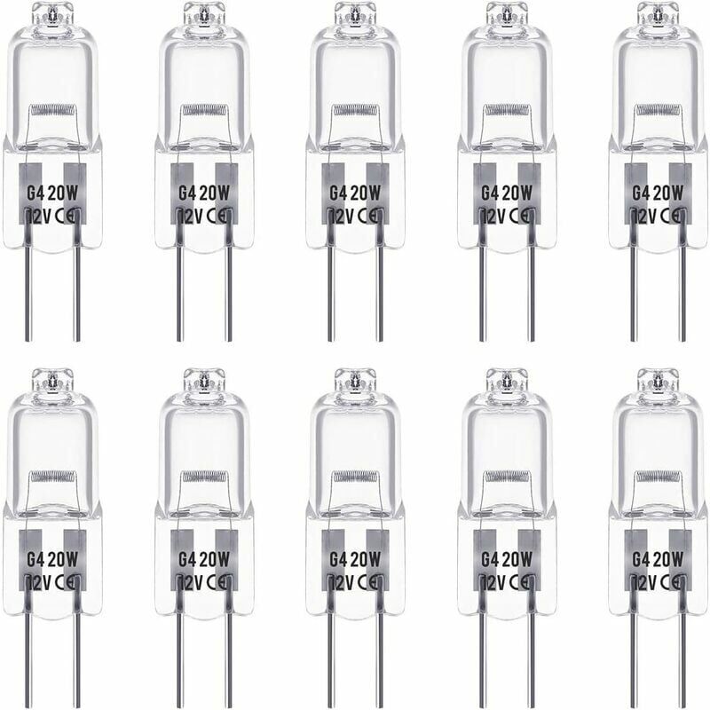 foto del prodotto lampadine alogene g4, 12v 20w, bianco caldo 3000k, 350lm, dimmerabile, trasparente, confezione da 10