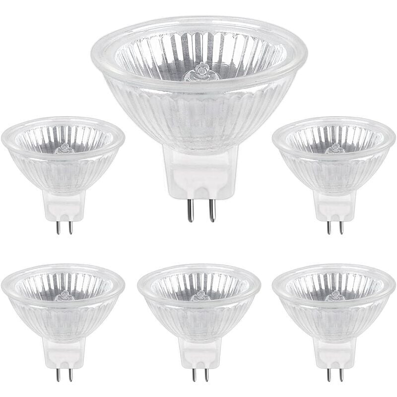 foto del prodotto lampadine alogene gu5.3 da 50 w 12 v bianco caldo 2700 k, confezione da 6