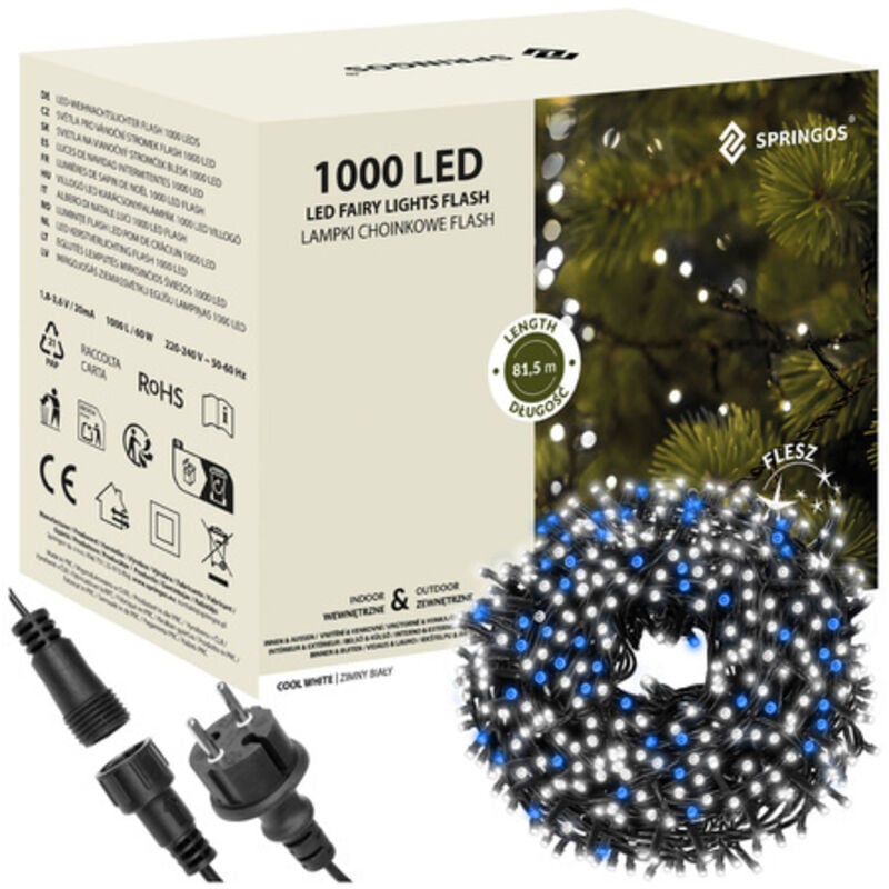 foto del prodotto lampadine dell'albero di natale 80m bianco freddo, flash blu 1000 led illuminazione natalizia ip44