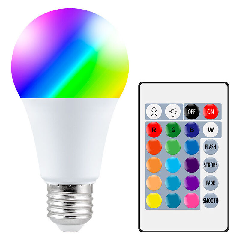foto del prodotto lampadine led a colori, lampadina led rgbw e27 da 10w con telecomando, funzione di memoria e timer, 12 colori e 7 livelli di luminosit , lampade