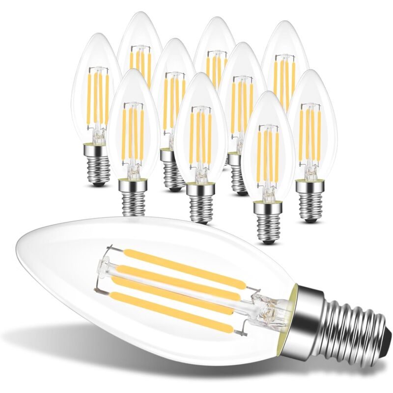 foto del prodotto lampadine led e14 10 pezzi lampadine a candela 4w 2700k, filamento retr edison c35, illuminazione vintage in vetro a risparmio energetico, luce