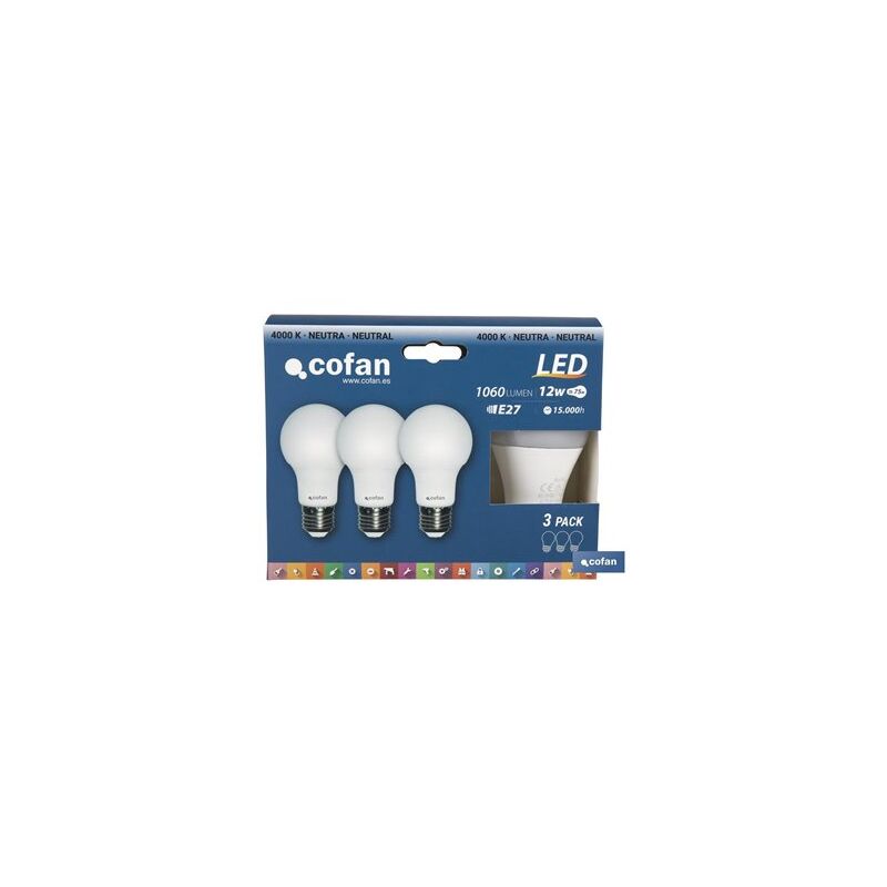 foto del prodotto lampadine led e27 classic 12w 4000k 1060lm ip20 45x95mm colore bianco confezione da 3 unit 