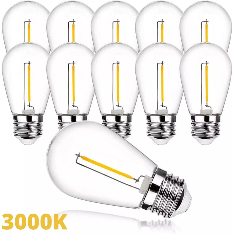 foto del prodotto lampadine led e27 filamento vintage, set da 10luce calda 3000k, naturale 4000k, fredda 6500k, 1w 11w, trasparente, risparmio energetico, ideale per