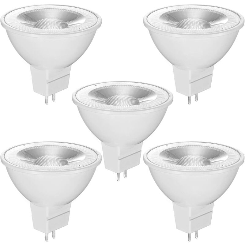 foto del prodotto lampadine led gu5.3 mr16 12v, bianco caldo 2700k, 520lm, angolo 36 , lampadine spot led 12v, non dimmerabile, confezione da 5