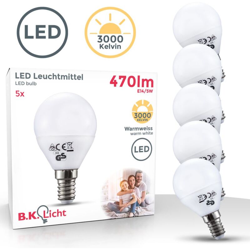 foto del prodotto lampadine led luce calda con attacco e14 piccolo , 5w equivalenti a 40 w, 470 lumen, set di 5, luce a sfera per plafoniere e lampade, per