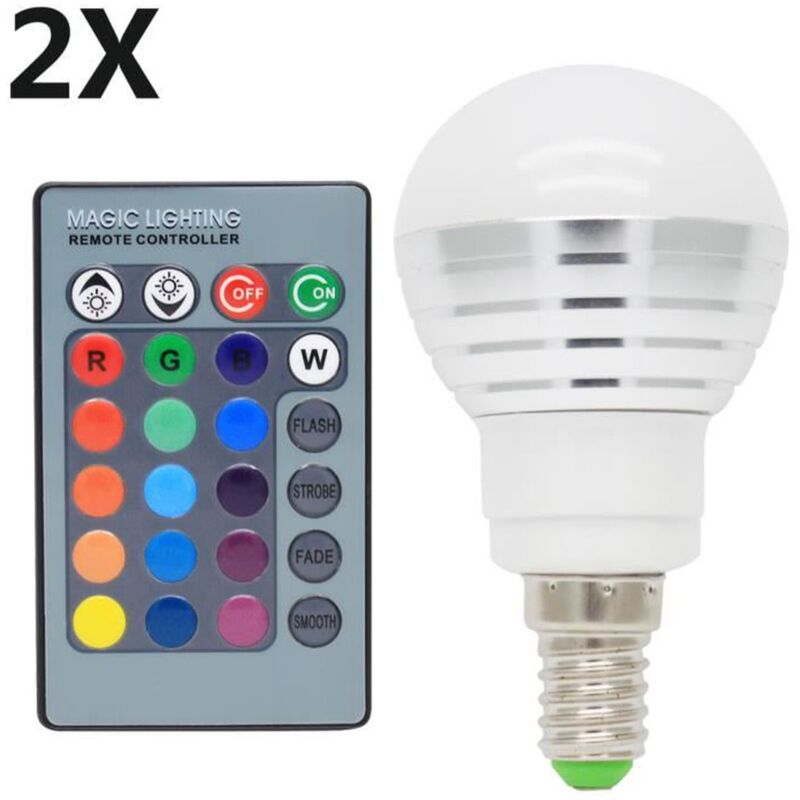 foto del prodotto lampadine led rgb 2x e14 3w 16 modalit di cambio colore angolo del fascio 120 telecomando ir
