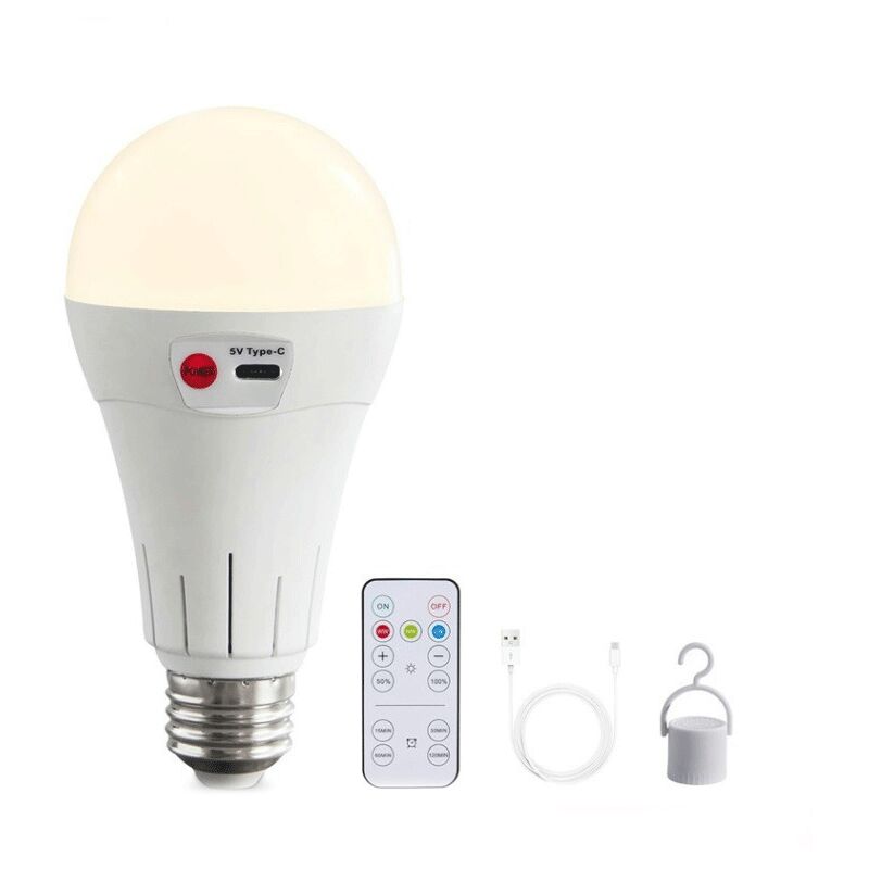 foto del prodotto lampadine wireless ricaricabili con telecomando, 1 confezione di lampadine led wireless e27 per lampade senza cablaggio, 5000 mah, 3 temperature di
