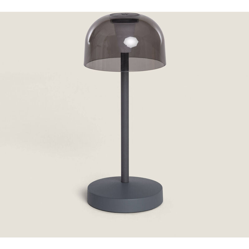 foto del prodotto lampara da tavolo led portatile per esterni metallo con batteria usb ricaricabile lendora smoke grigio