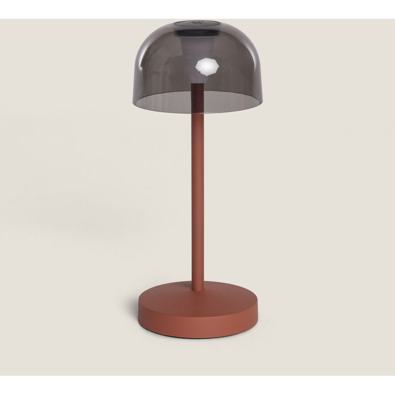 foto del prodotto lampara da tavolo led portatile per esterni metallo con batteria usb ricaricabile lendora smoke terracotta