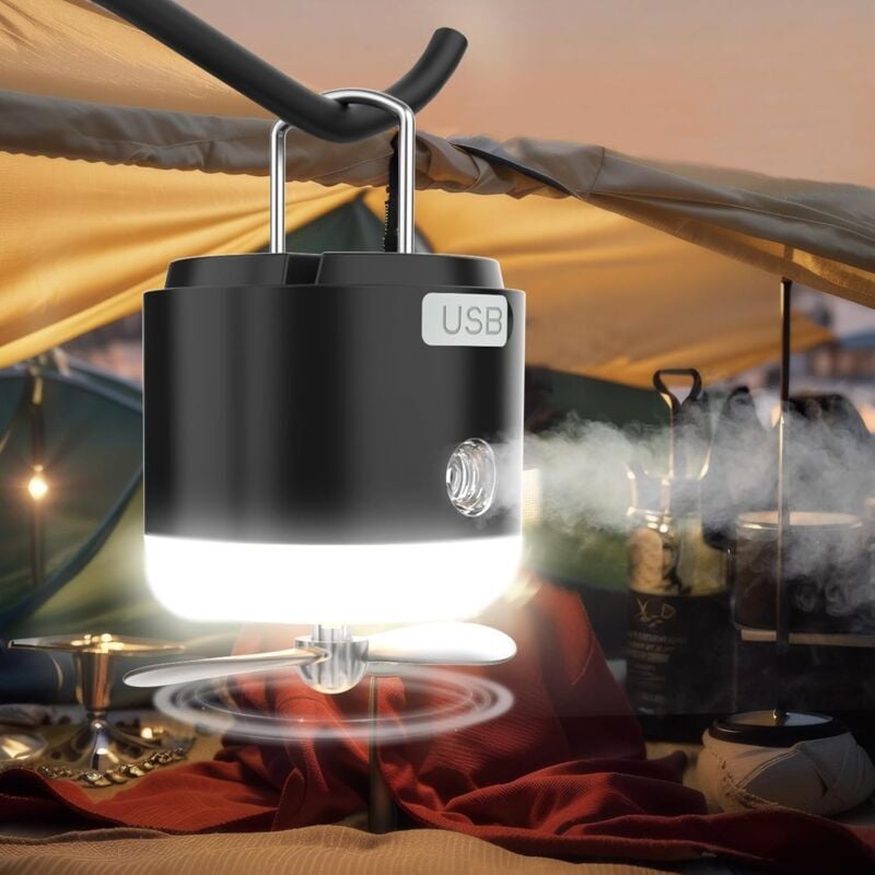 foto del prodotto lampe de camping 3 en 1 led avec ventilateur rechargeable par usb, lanterne de camping, 4 niveaux de luminosit , lampe de tente portable pour