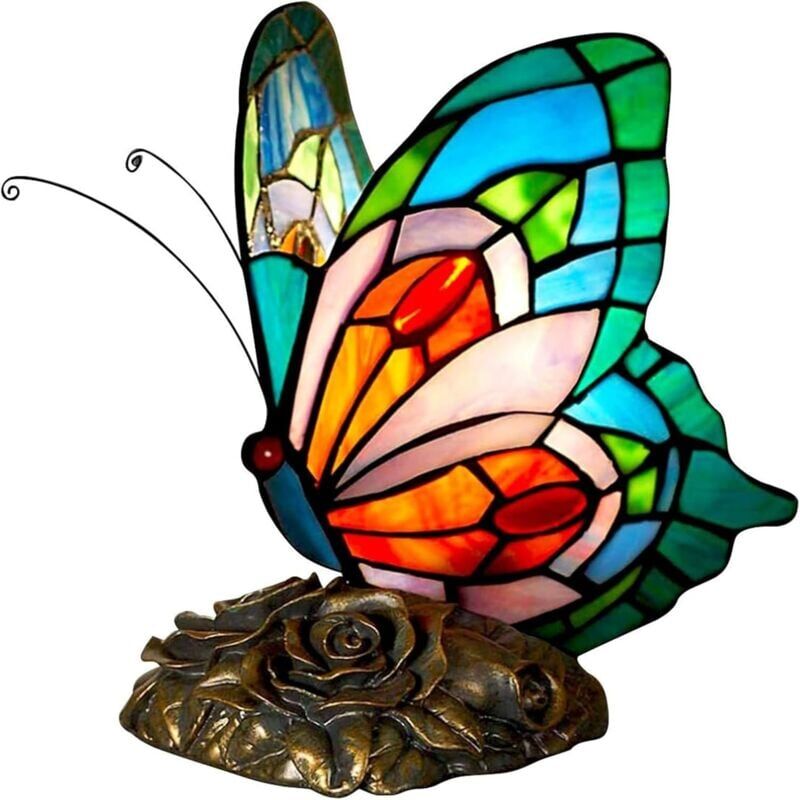 foto del prodotto lampe de style tiffany, lampe de chevet avec papillon, lampada da tavolo in stile vitrail vintage, lampada art deco, pour chambre salon classe