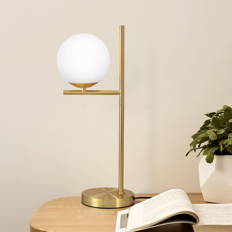 foto del prodotto lampe de table moderne pour salon lampe de chevet dor e avec interrupteur, design industriel en m tal et verre blanc, lampe de chevet en laiton