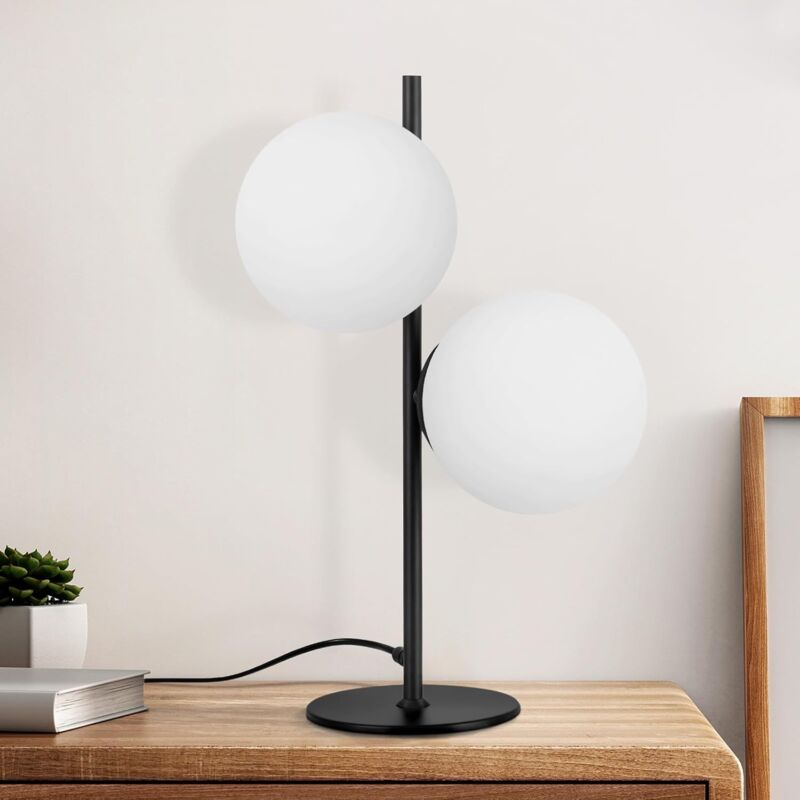 foto del prodotto lampe de table moderne pour salon lampe de chevet industrielle dor e 2 flames avec interrupteur, design en m tal et verre blanc, lampe de chevet