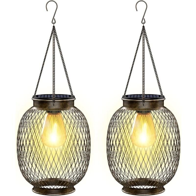 foto del prodotto lampe solaire exterieur jardin suspendue, ip65 tanche lanterne solaire exterieur 2 pi ces m tal lumiere solaire exterieur avec ampoule led lampe